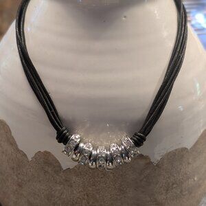 Silver Beaded Choker Necklace, seven strand